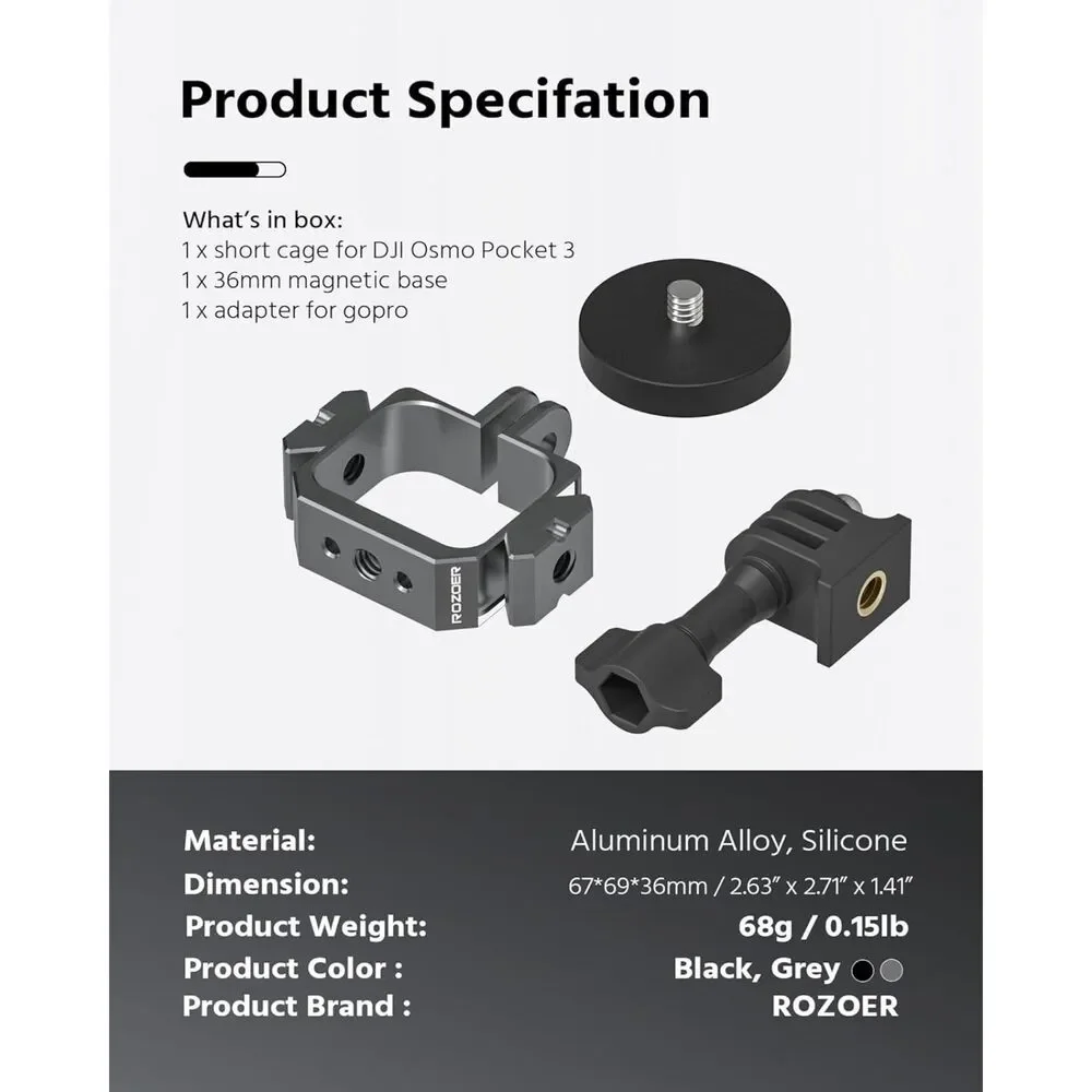 Magnetic Mount for Xtra Muse/Pocket 3 w/ Adapter for GoPro, NATO Rails
